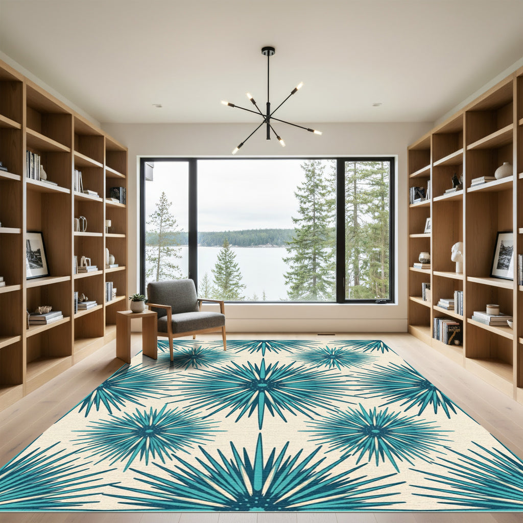 Teal Starburst Geometric Mid Century Rug