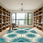 Teal Starburst Geometric Mid Century Rug