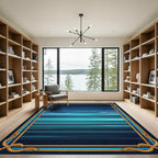 Nautical Deep Blue Aquatic Lines Rug