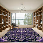 Purple Lotus Mandala with Vine Accents Rug