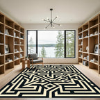 Geometric Cream and Black Maze Art Rug