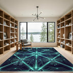 Neon Cyber Circuitry Grid Glowing Teal Rug