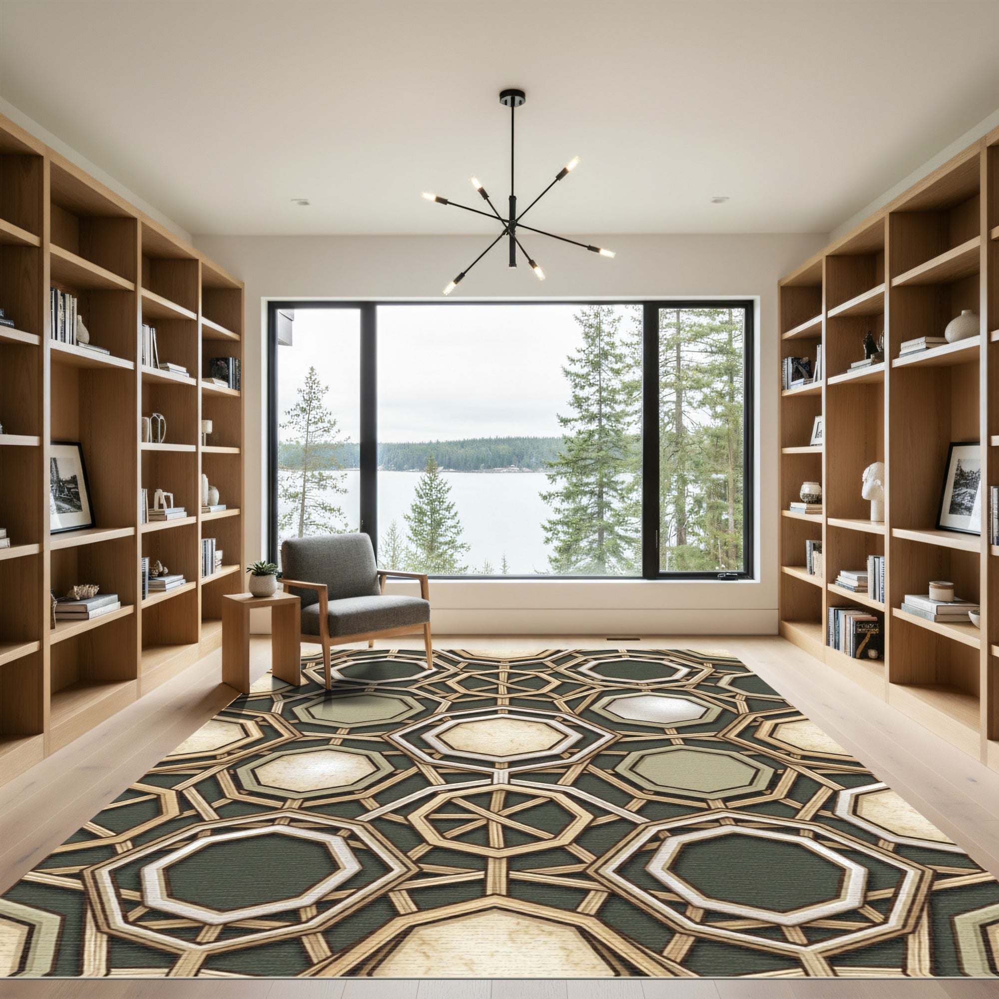 Geometric Octagon Wood Lattice Rug
