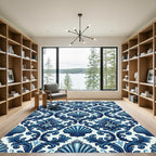 Deep Blue Baroque Floral Seashell Rug
