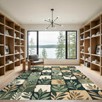 Green Leafy Branches Square Tile Rug