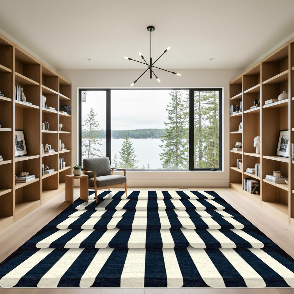 Classic Navy Cream Striped Awning Rug