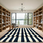 Classic Navy Cream Striped Awning Rug