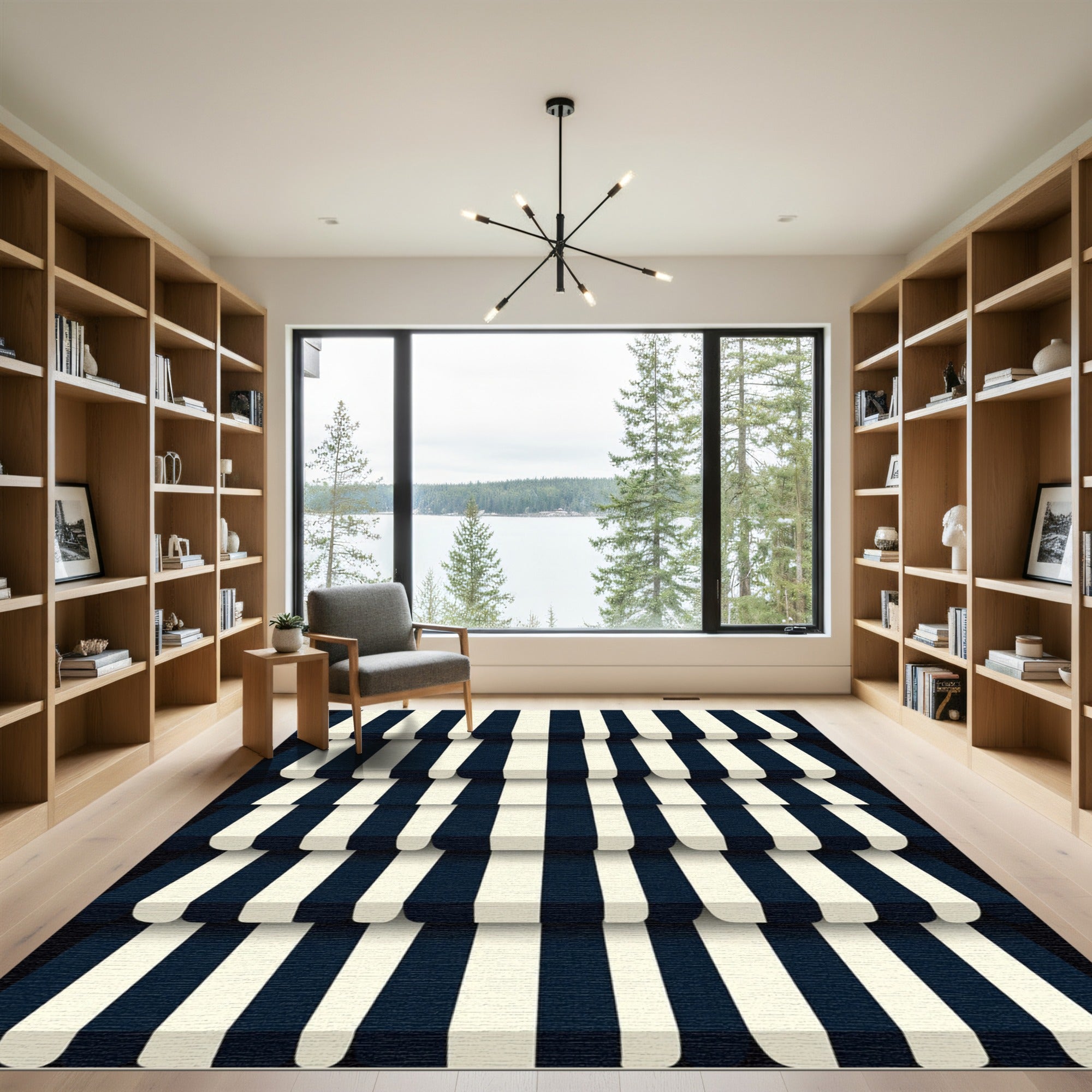 Classic Navy Cream Striped Awning Rug