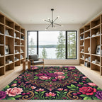 Romantic Gold Framed Rose Berry Medallion Rug