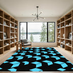 Cyan Geometric Isometric Cube Grid Rug