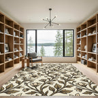 Cream and Brown Floral Vine Meadow Rug