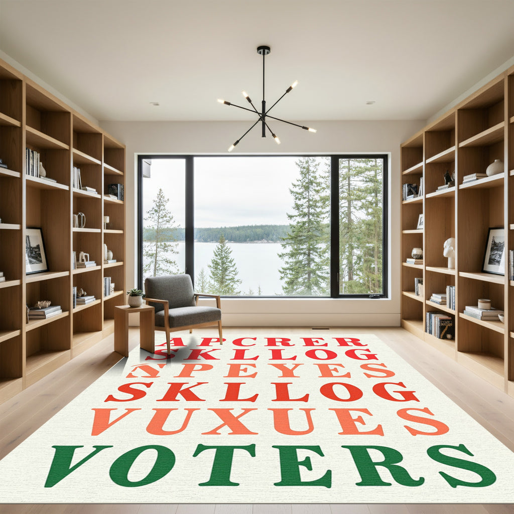 Bold Red Orange Alphabet Collage Rug