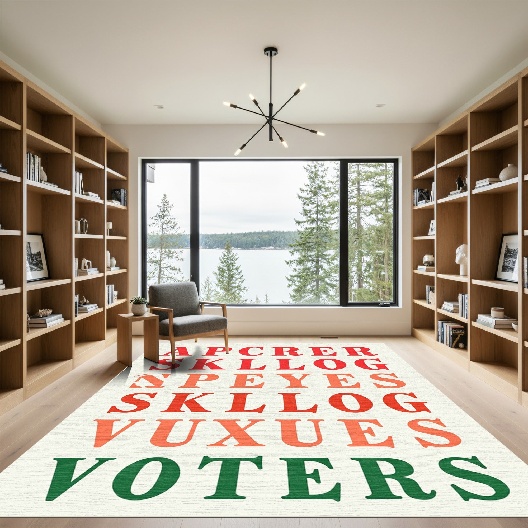 Bold Red Orange Alphabet Collage Rug