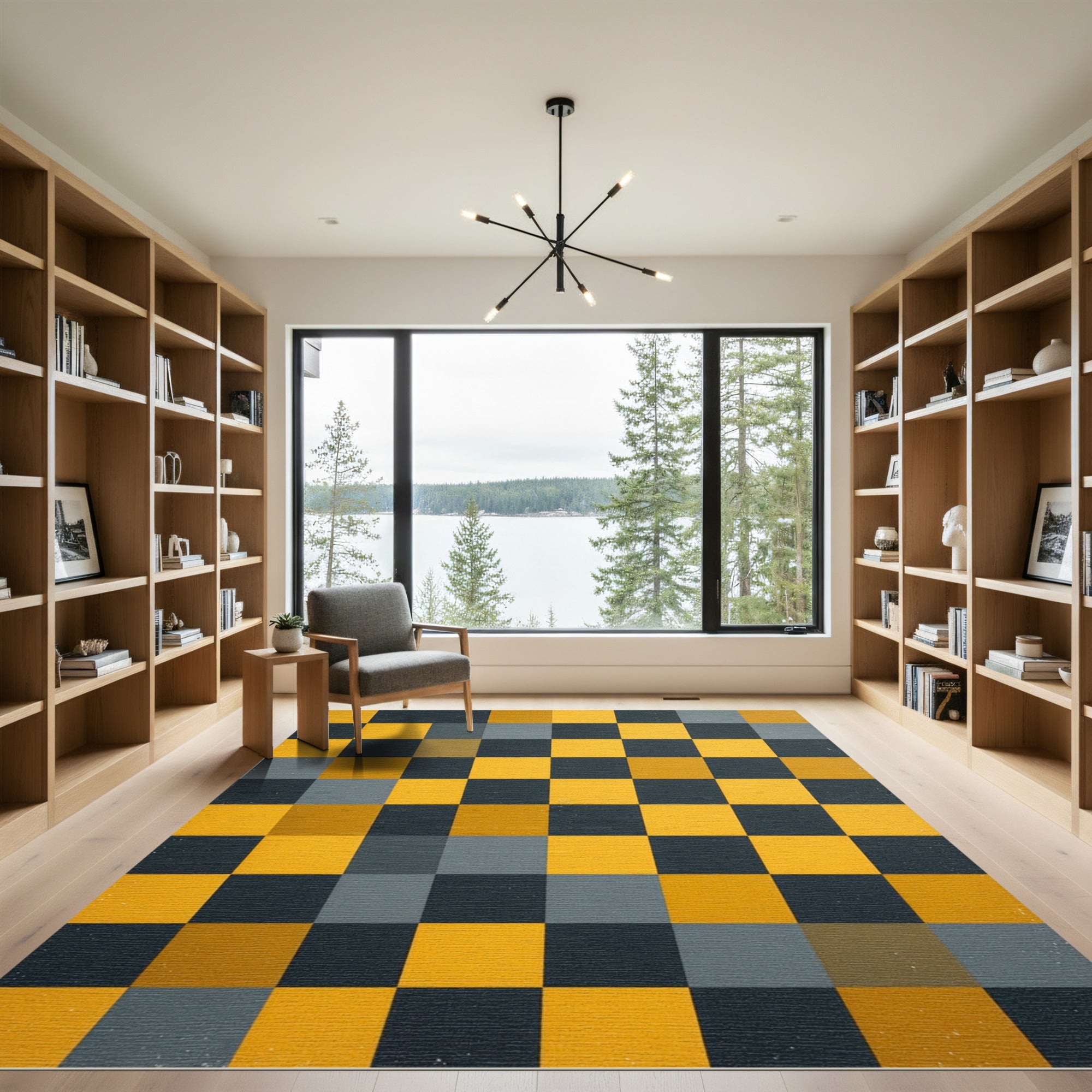Bold Yellow Gray Checkerboard Squares Rug