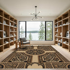 Black and Gold Damask Ornate Medallion Rug