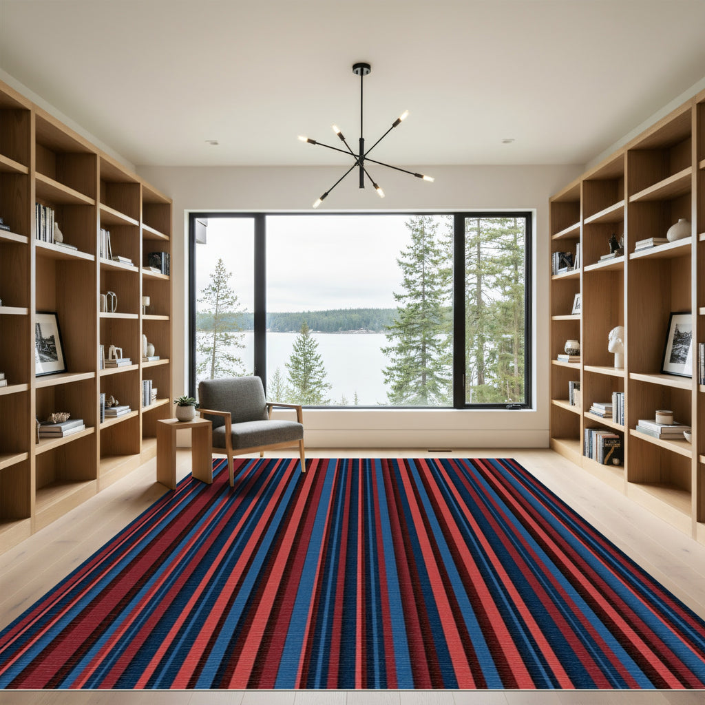 Crimson Navy Vertical Stripe Rug