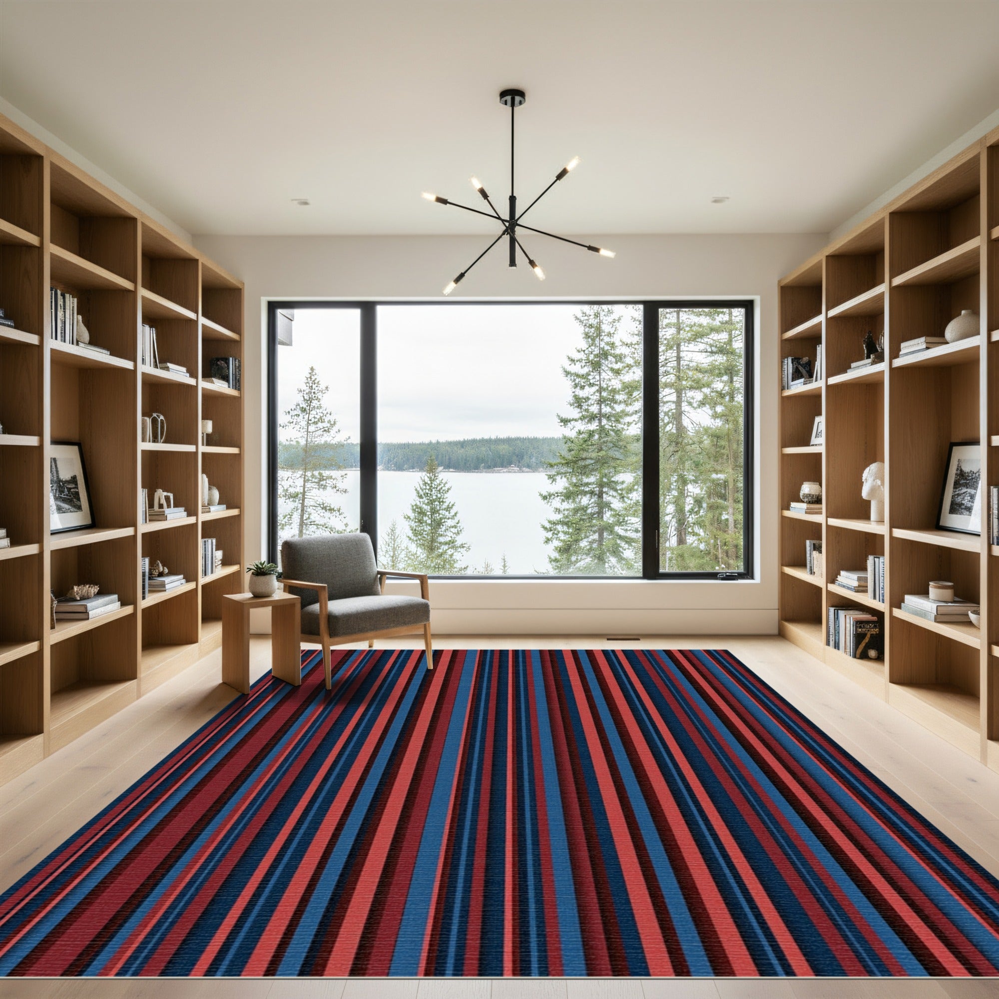 Crimson Navy Vertical Stripe Rug