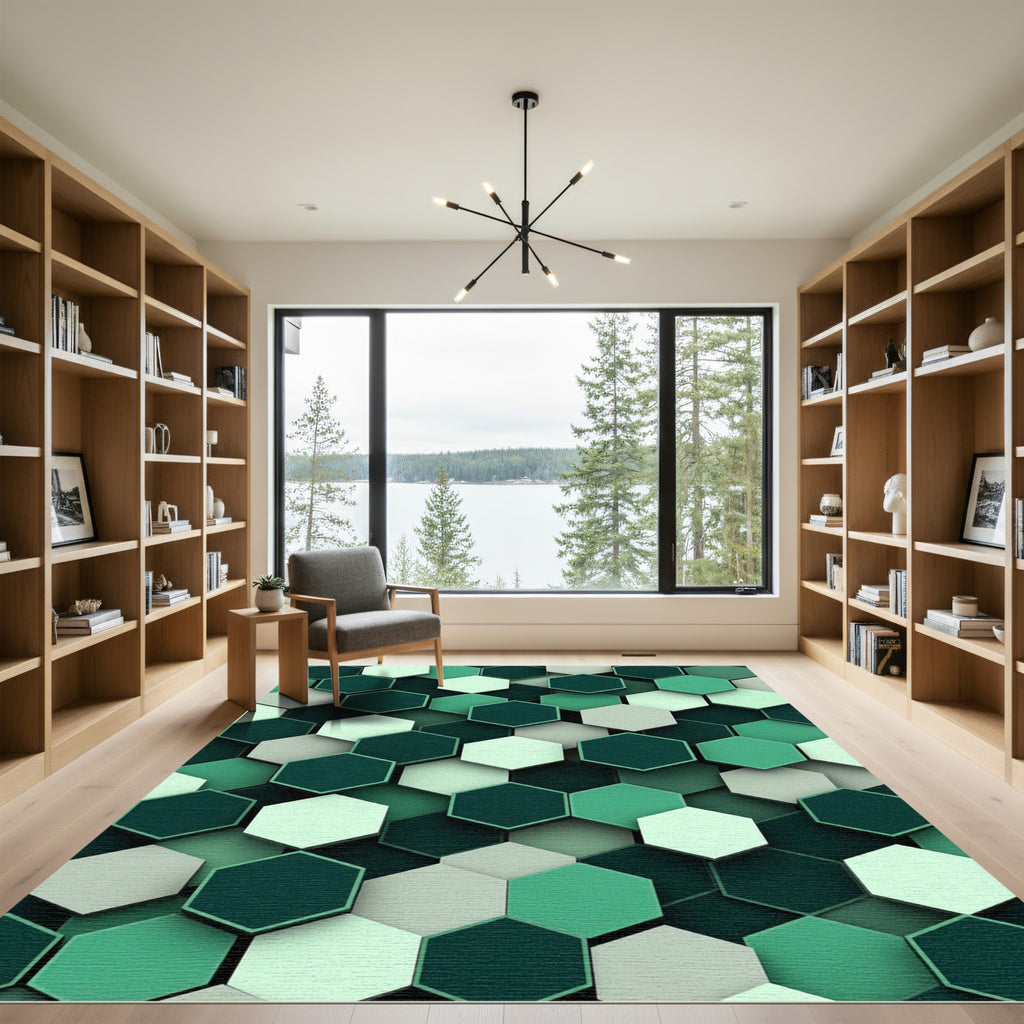 Emerald Green Hexagon Grid Rug