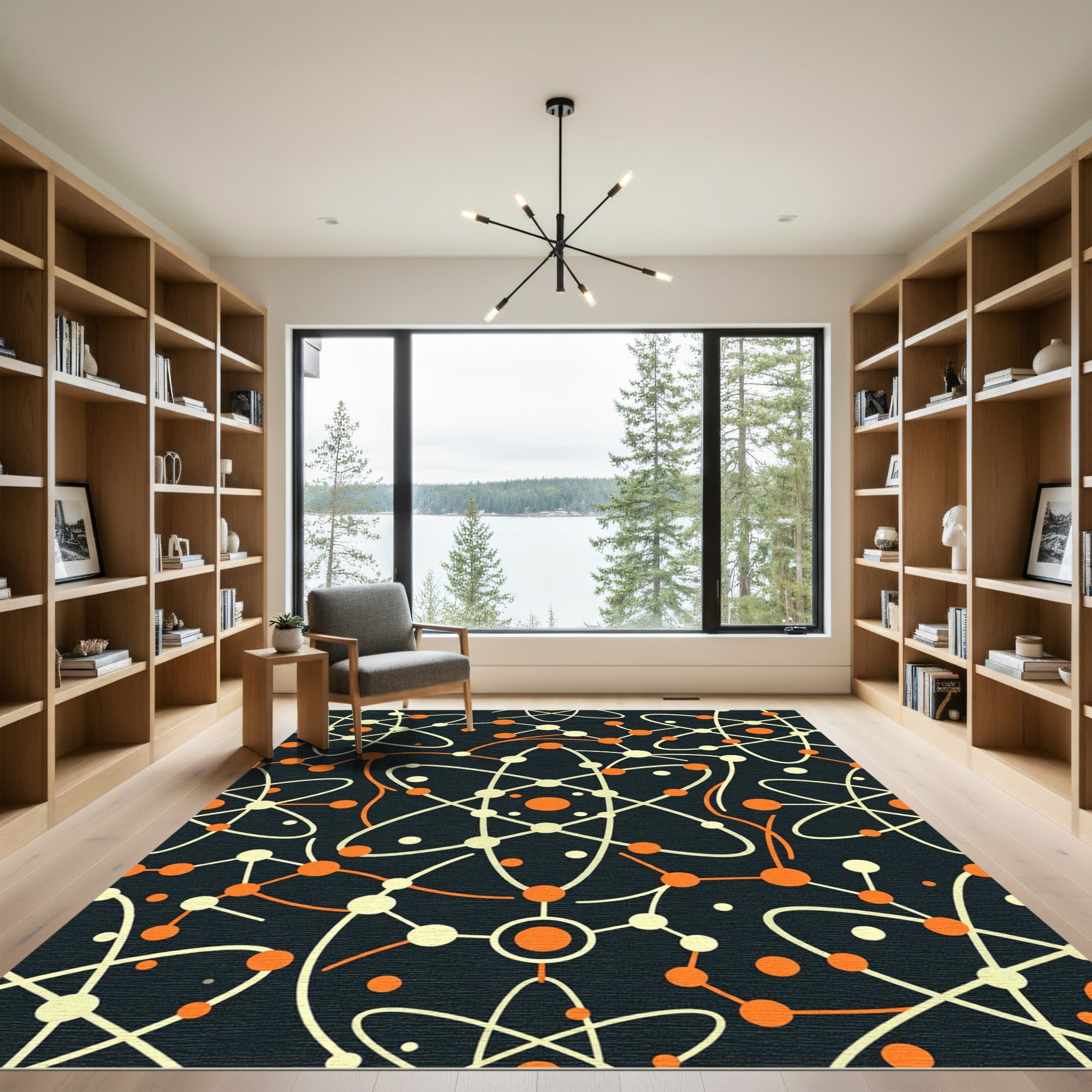 Orange and Cream Atomic Orbit Geometric Rug