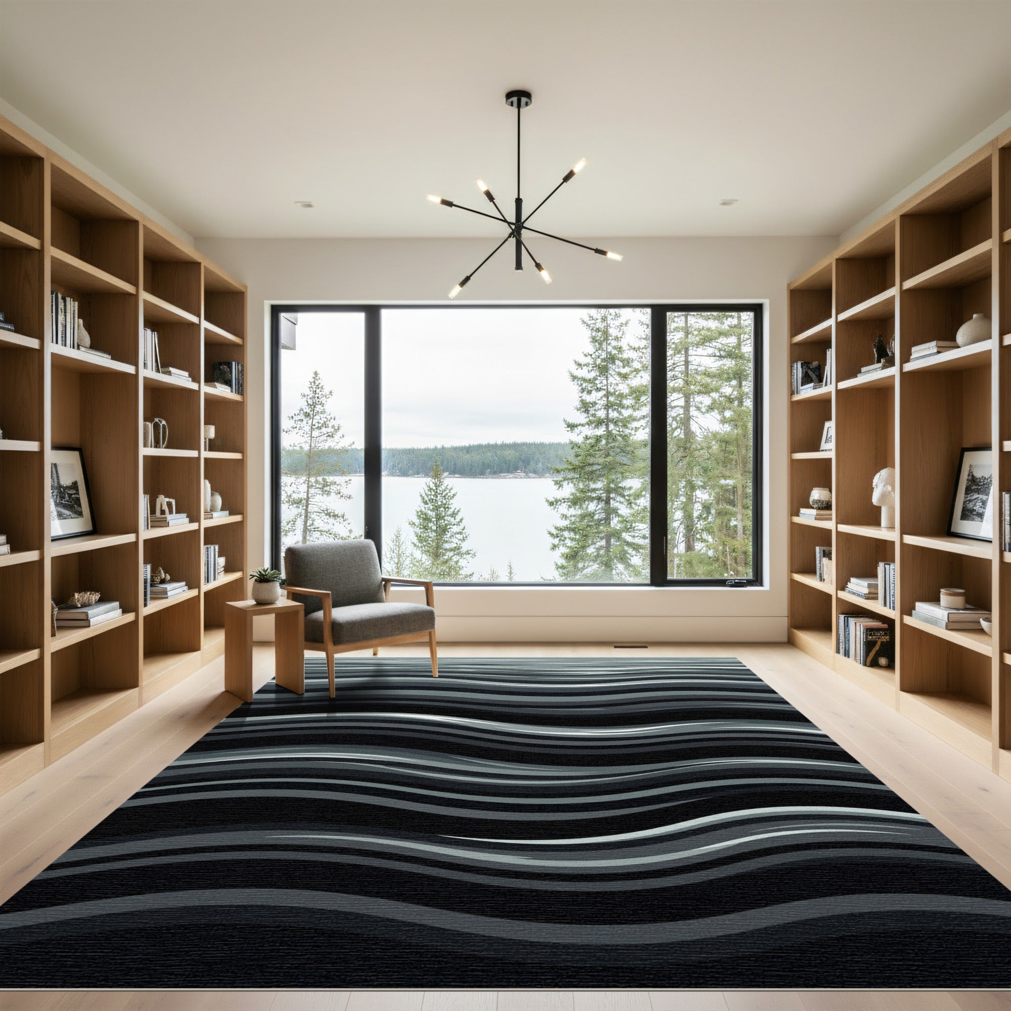 Monochromatic Abstract Wavy Line Rug
