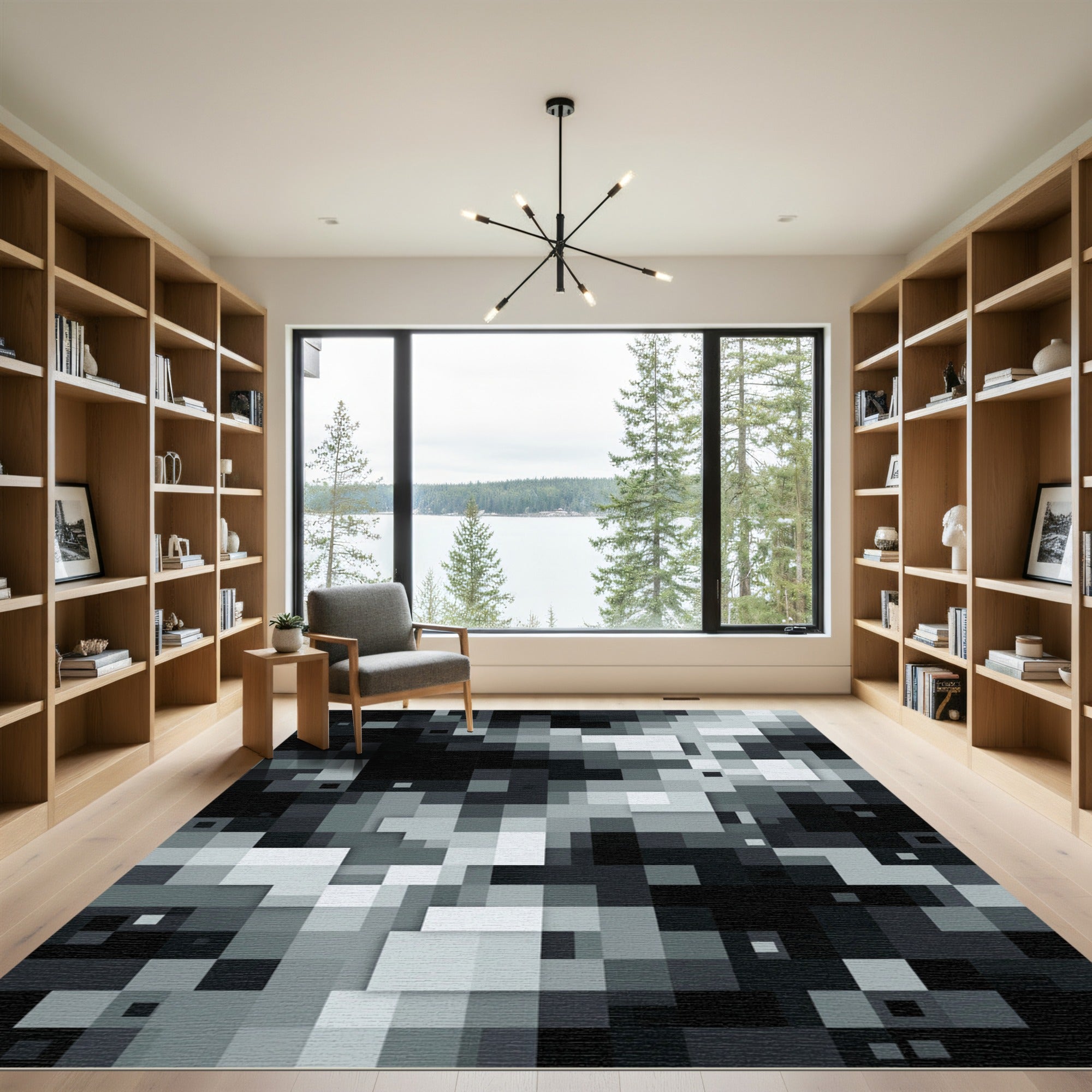 Monochromatic Pixelated Gradient Composition Rug