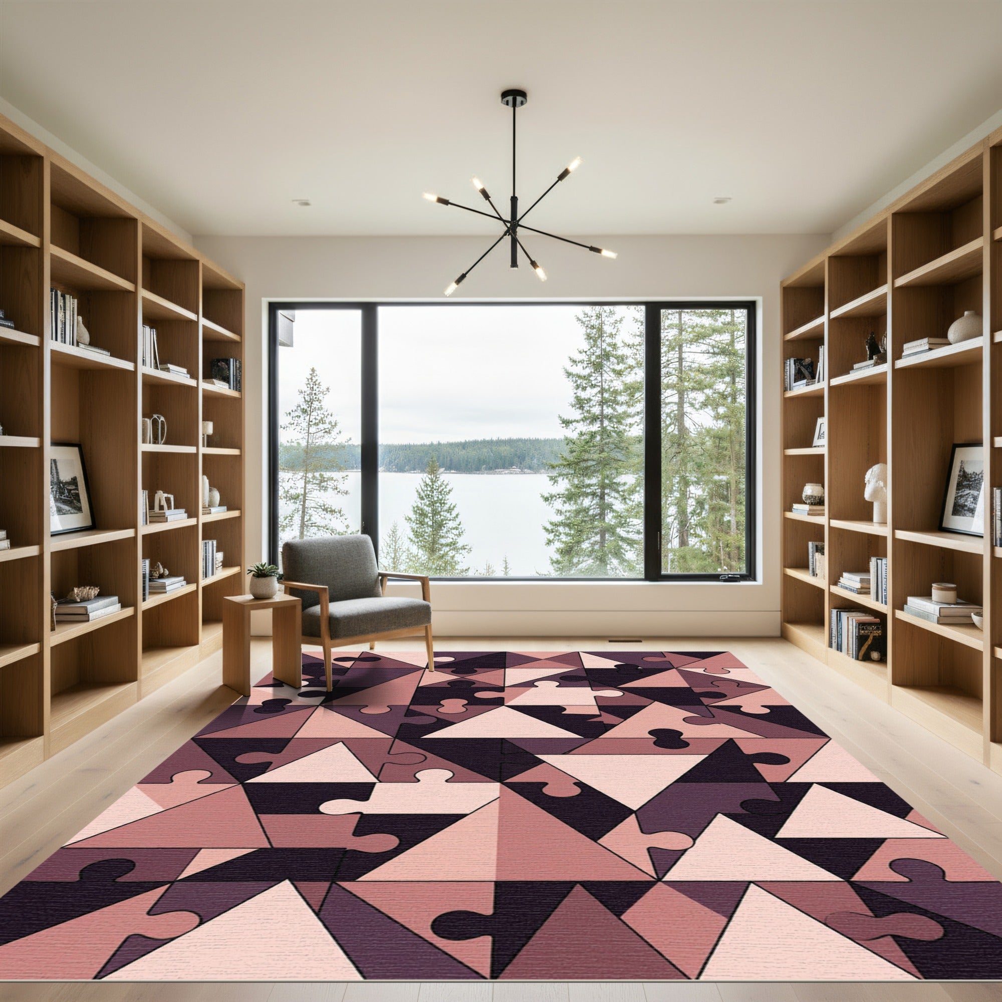 Geometric Puzzle Tones in Muted Rose Rug