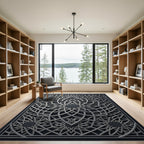 Silver Geometric Medallion Interlocking Lattice Rug