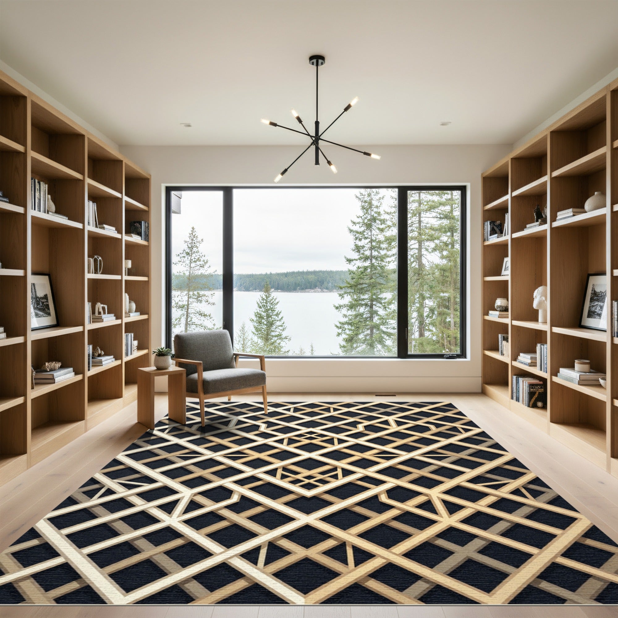 Gold Metallic Geometric Art Deco Lattice Rug