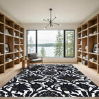 Black Gold Floral Damask Art Rug