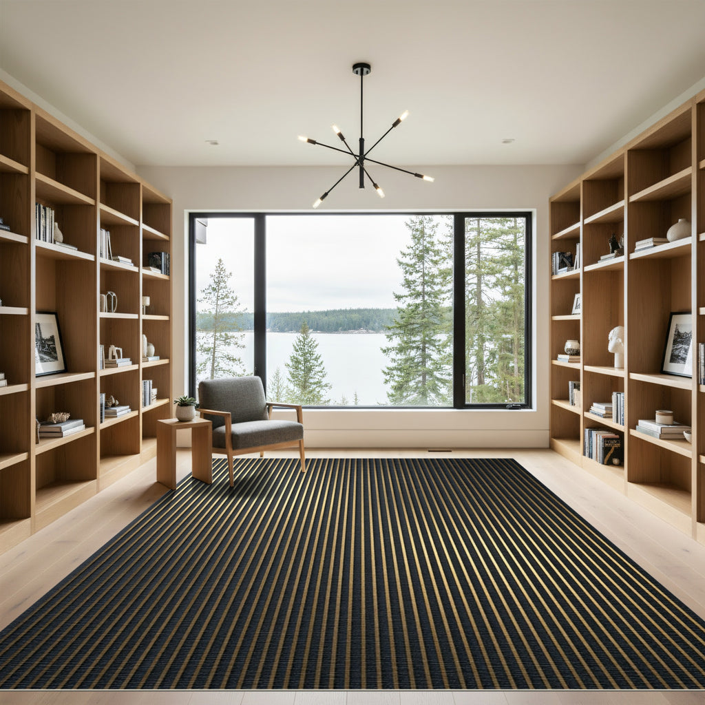 Dark Gold Stripe Linear Rug