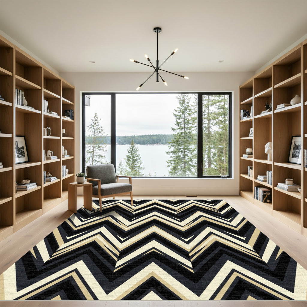 Bold Black Cream Chevron Stripes Rug