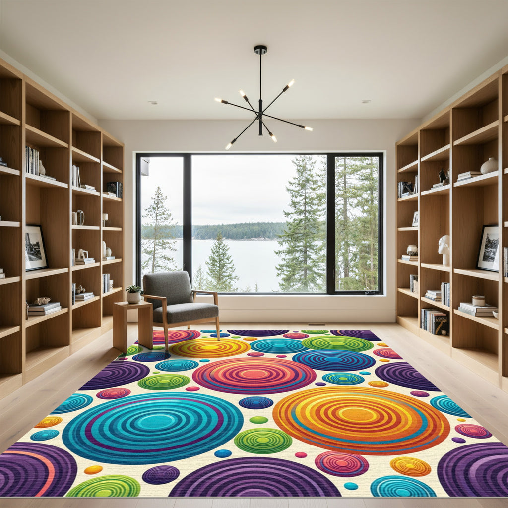 Vibrant Concentric Multicolor Circles Rug