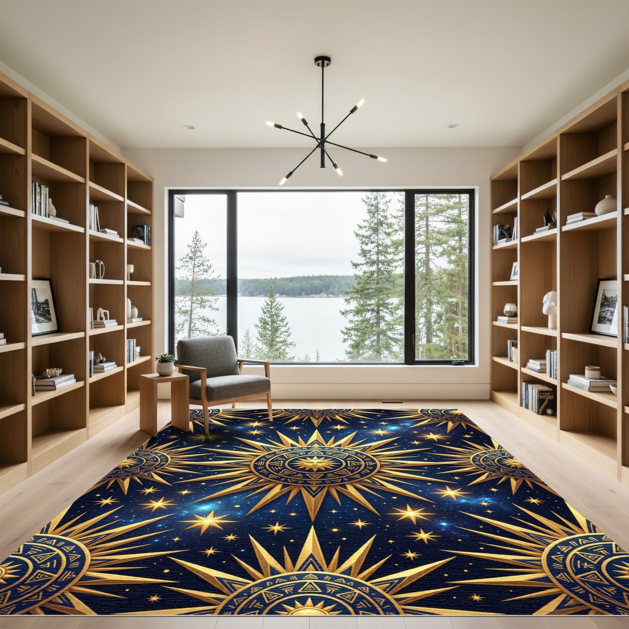 Celestial Golden Sun Navy Cosmic Rug