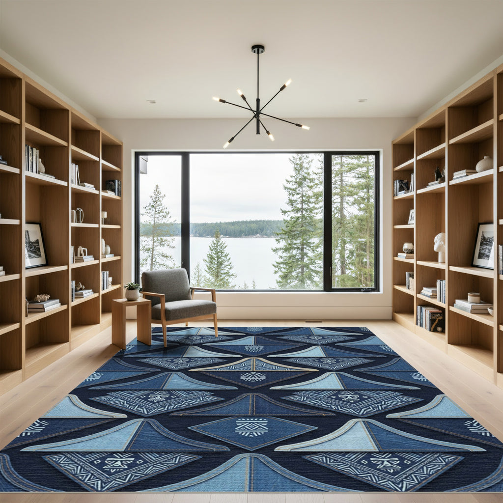 Indigo Denim Tribal Diamond Arrangement Rug