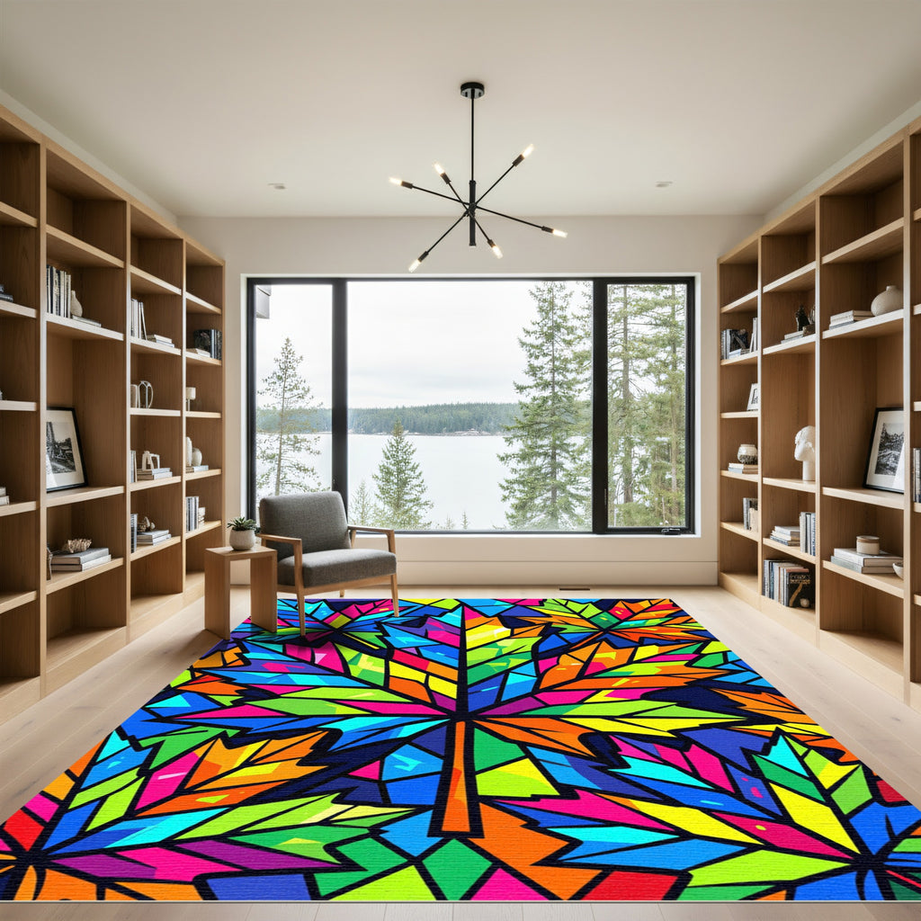 Vibrant Stained Glass Maple Leaf Art Rug
