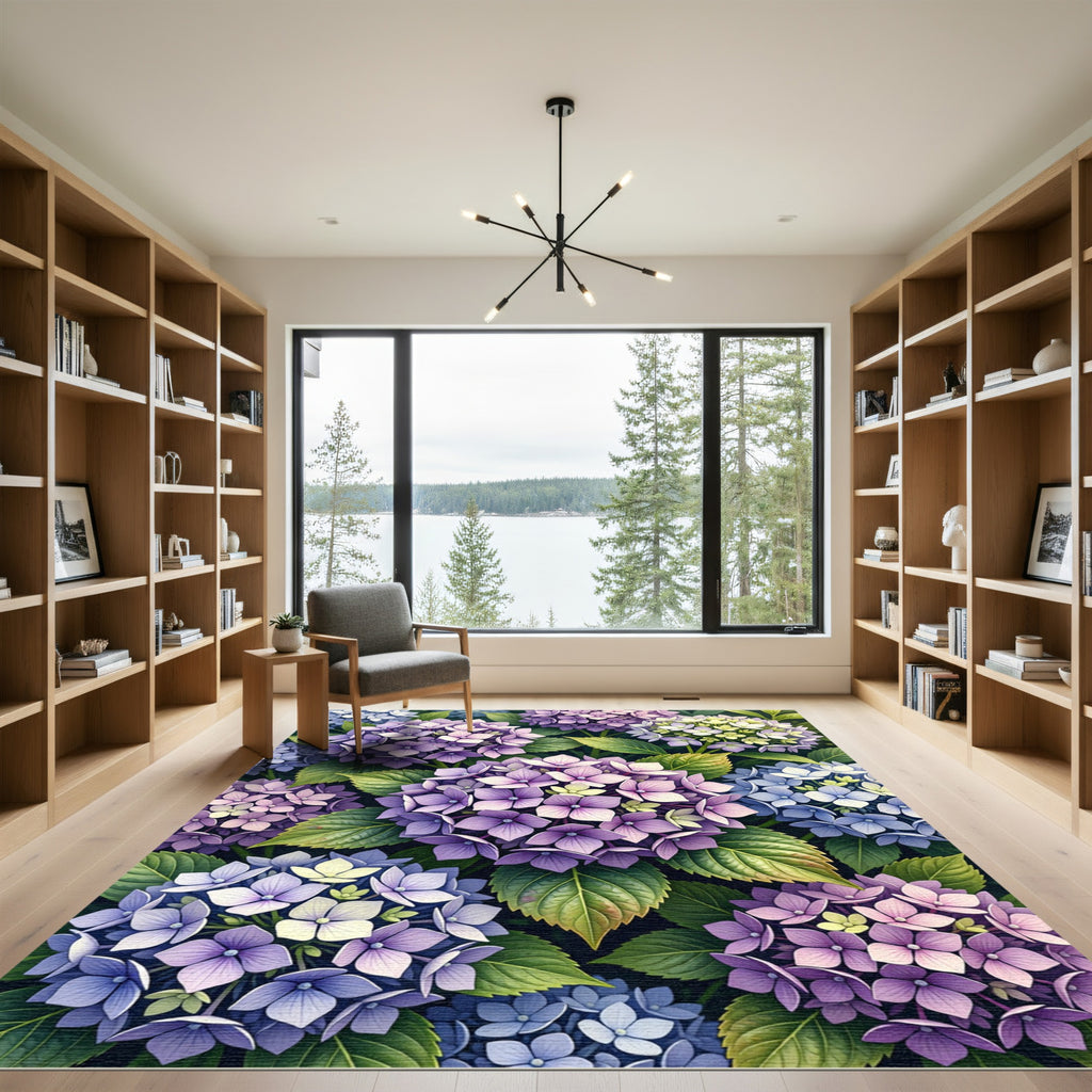 Lush Purple Hydrangea Botanical Garden Rug
