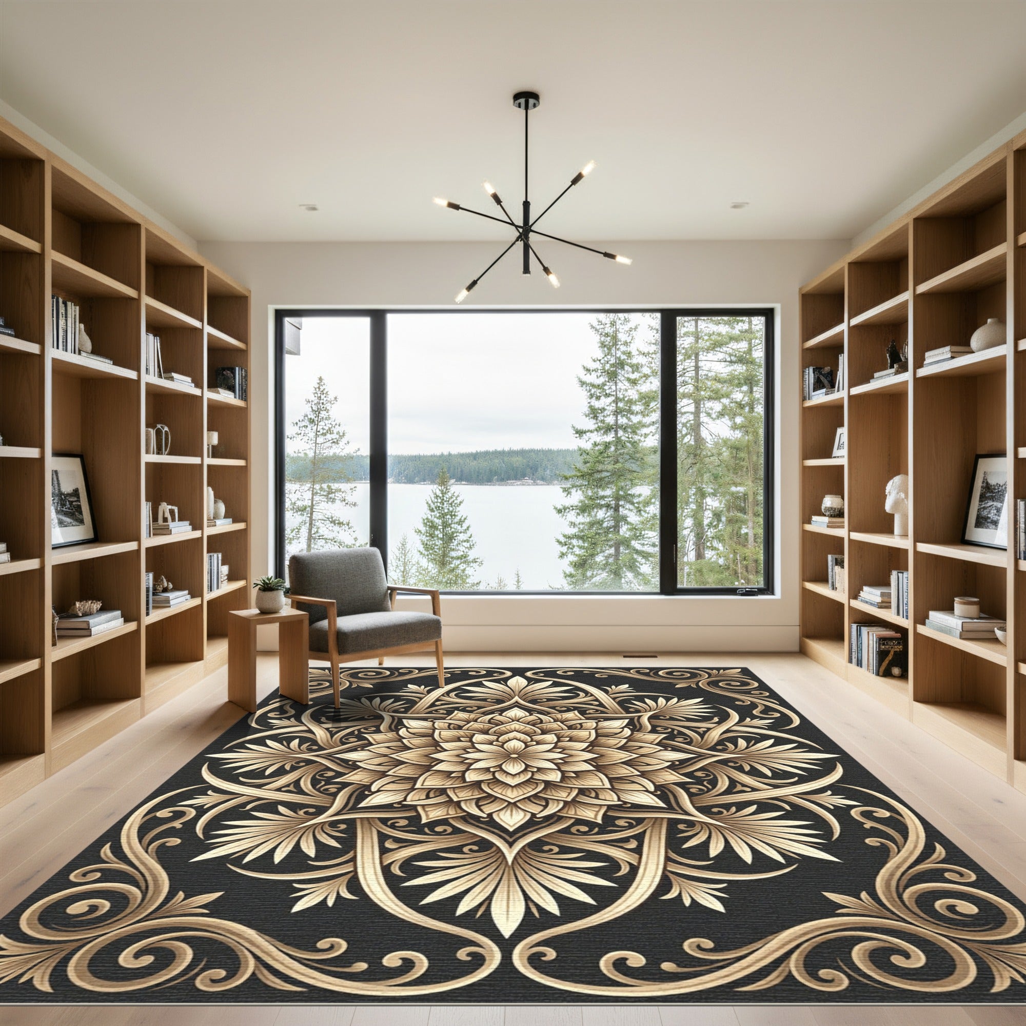 Golden Floral Mandala Ornate Rug