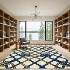 Navy and Gold Nautical Rope Lattice Rug