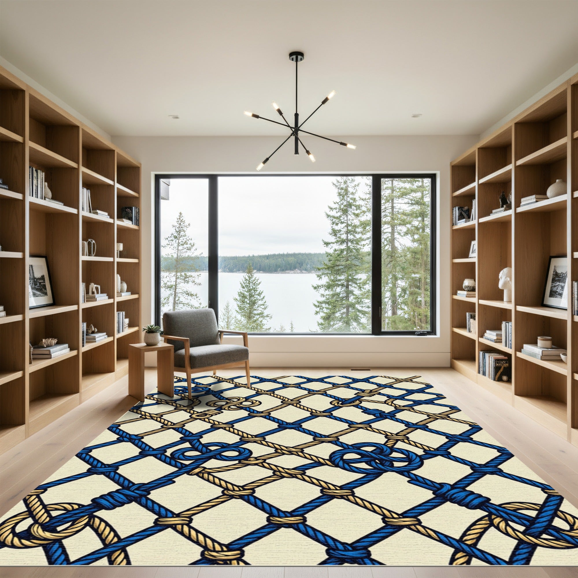 Navy and Gold Nautical Rope Lattice Rug