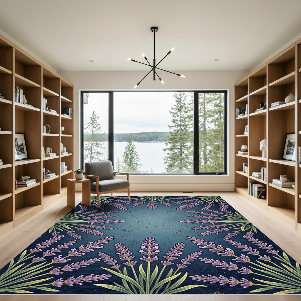 Botanical Lavender Frame Deep Indigo Rug