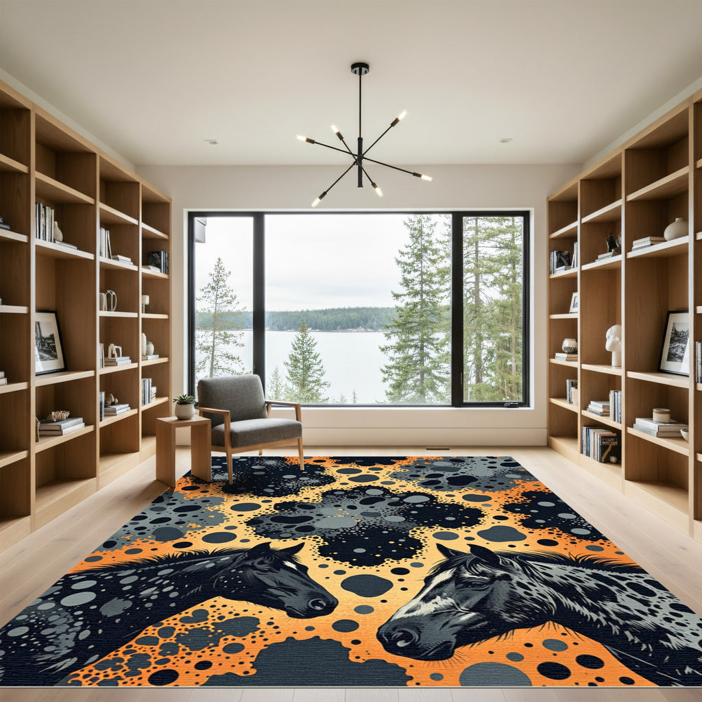 Black Horses Orange Abstract Spot Rug
