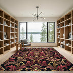 Ornate Burgundy and Gold Damask Rug