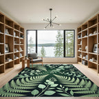 Lush Emerald Tropical Fern Foliage Rug