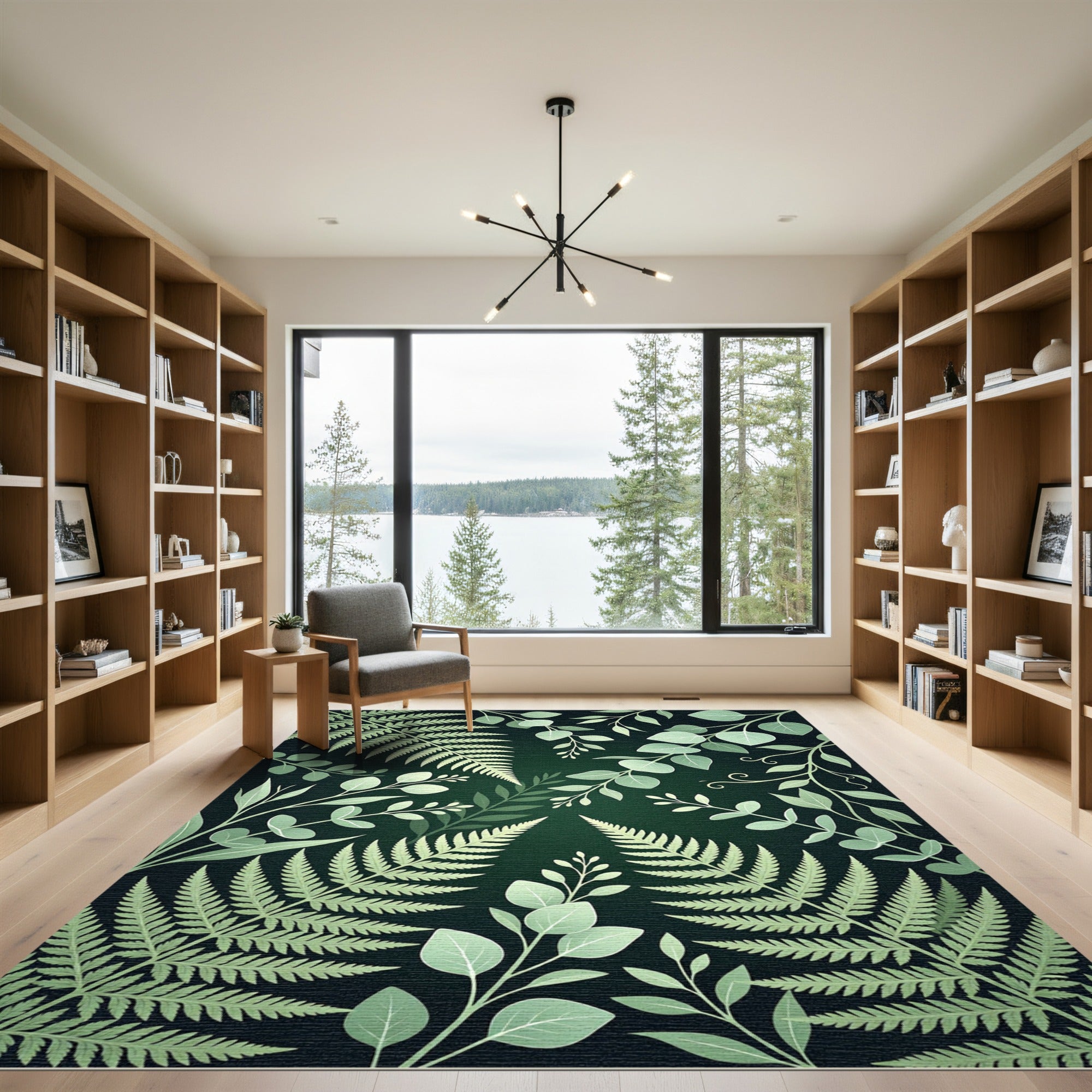 Lush Emerald Tropical Fern Foliage Rug