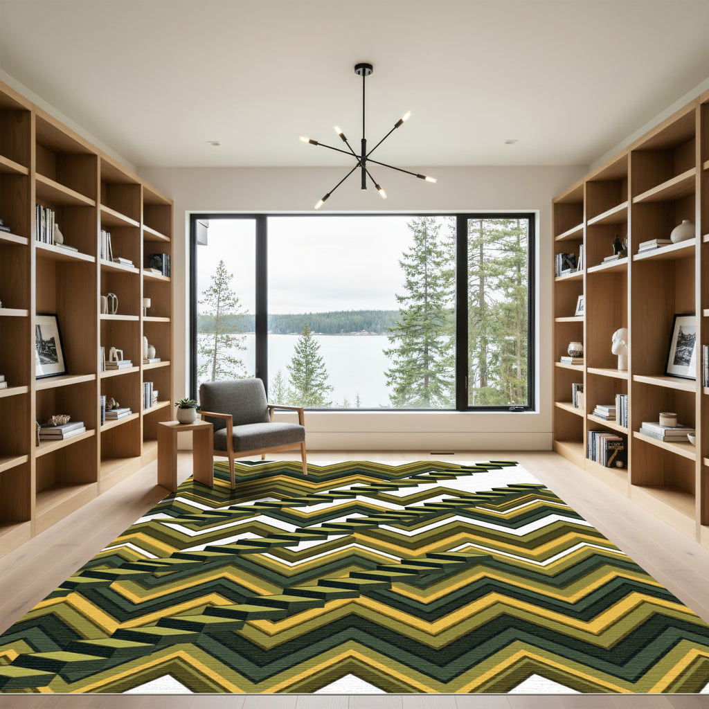 Olive Green Zigzag Staircase Vision Rug