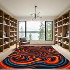 Vibrant Flowing Orange and Teal Swirl Rug
