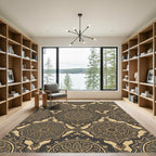 Elegant Gold and Charcoal Floral Medallion Rug