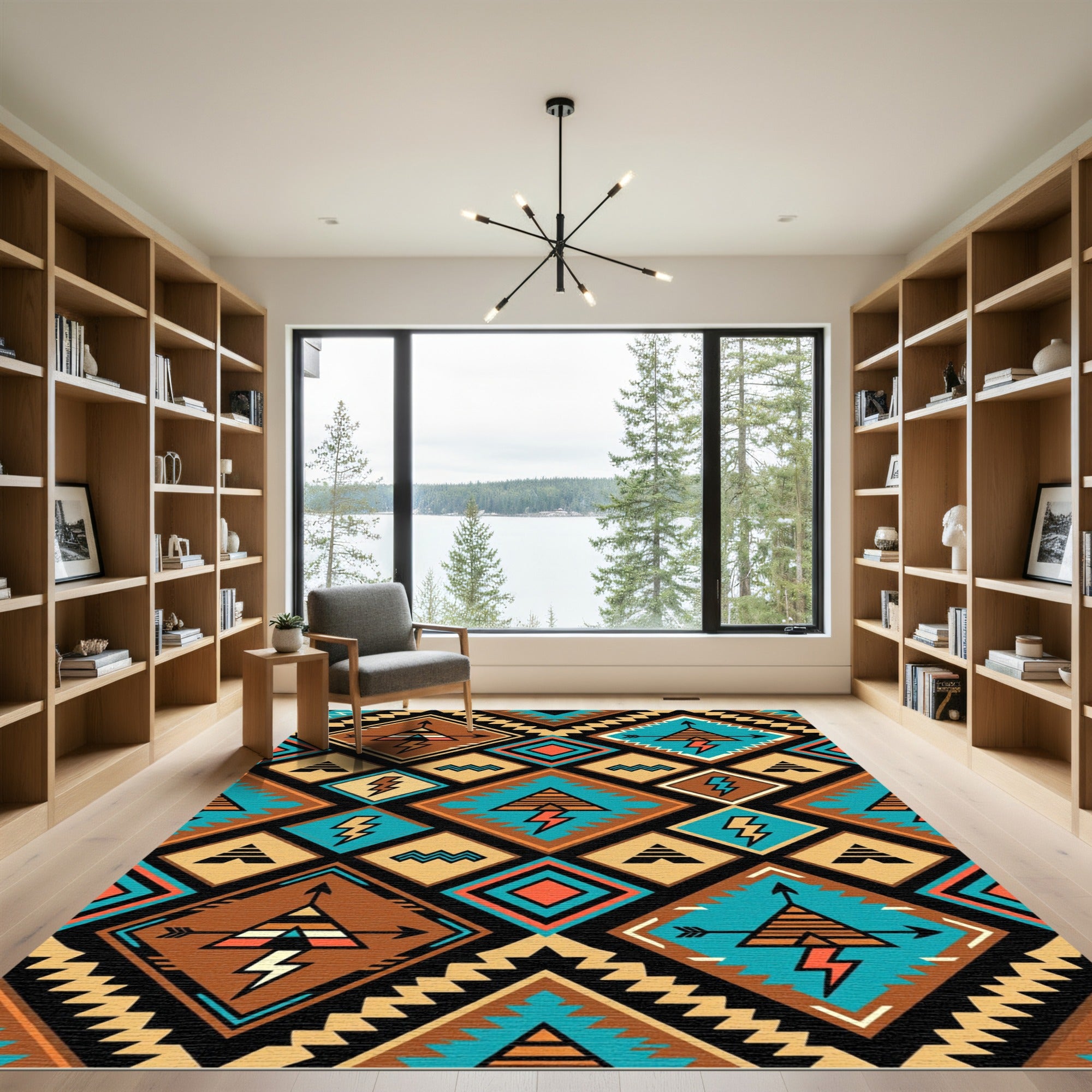 Earthy Southwestern Geometric Lightning Diamond Rug