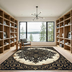 Ornate Gold Ink Damask Scroll Rug