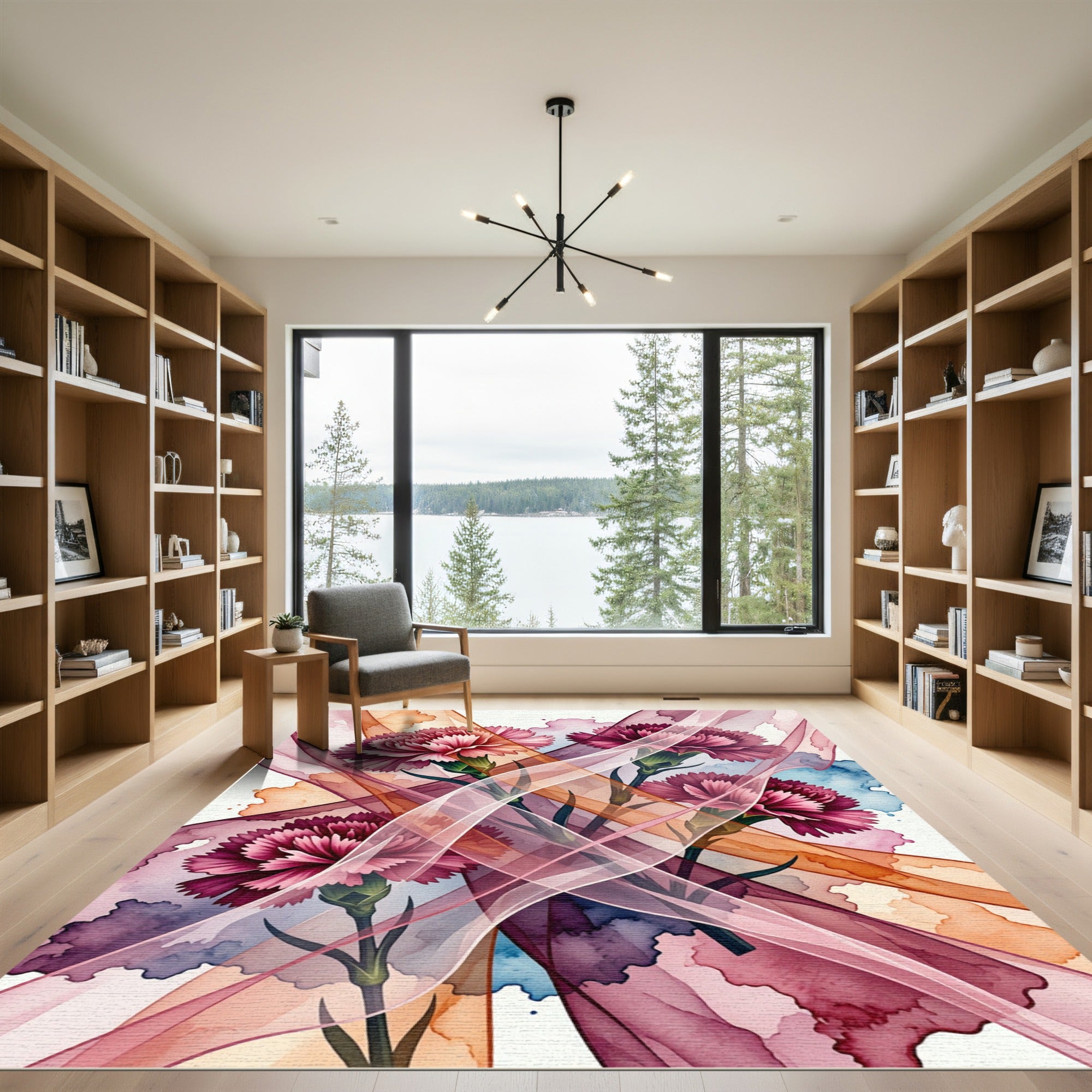 Crimson Carnations Watercolor Swirl Rug